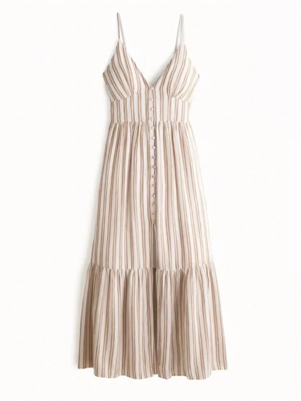 Abercrombie & Fitch White Tan Striped Button-Front Cotton Flowy Maxi Dress, XS